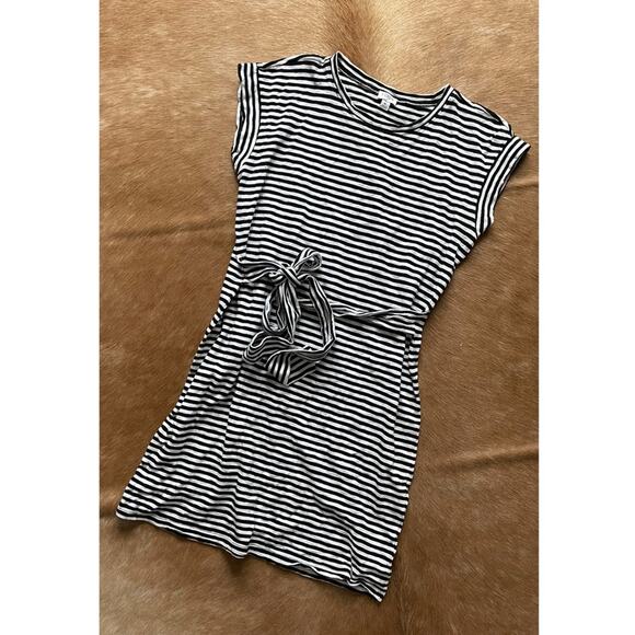 J. Crew Factory Striped Black White Waist Tie T-shirt Dress - Picture 3 of 6